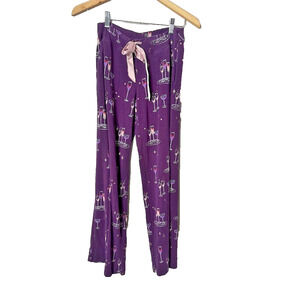 Soma Pajama Pants Size XS Ribbon Drawstring Lounge Purple Wine Champagne Fun